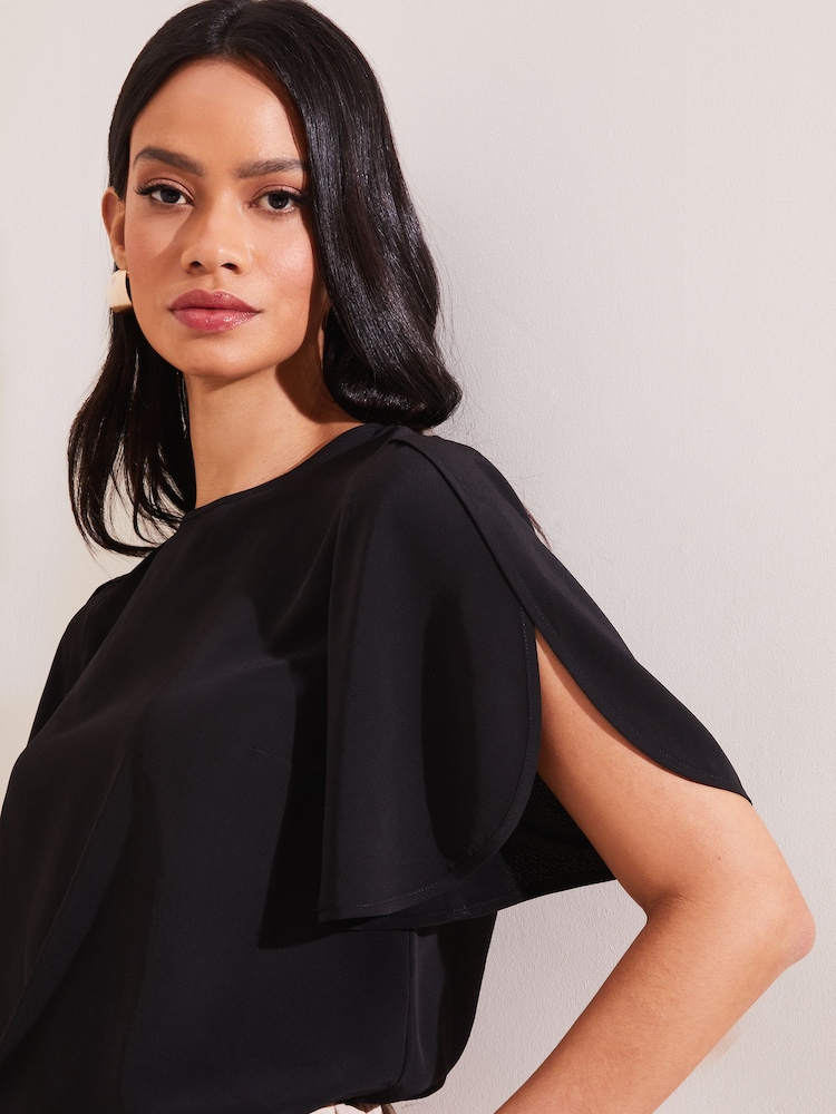 Lipsy Black Split Flute Sleeve Round Neck Top - Image 4 of 4 Lipsy Black Split Flute Sleeve Round Neck Top - Image 4 of 4