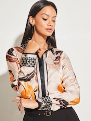 Lipsy Pink Floral Printed Satin Button Through Shirt - Image 4 of 4