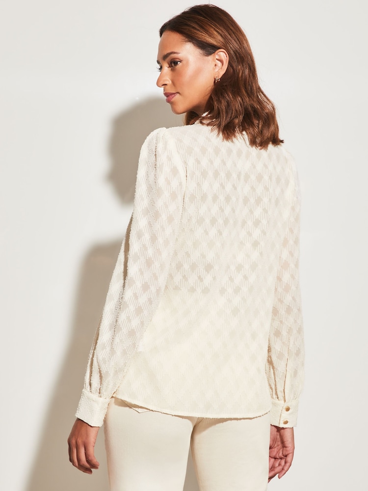 Lipsy Cream Burnout Front Pocket Button Through Shirt - Image 2 of 4