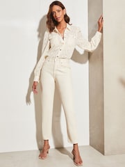 Lipsy Cream Burnout Front Pocket Button Through Shirt - Image 3 of 4
