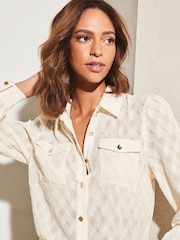Lipsy Cream Burnout Front Pocket Button Through Shirt - Image 4 of 4