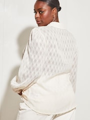 Lipsy Cream Burnout Curve Front Pocket Button Through Shirt - Image 2 of 4