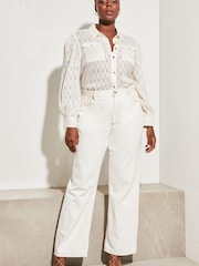Lipsy Cream Burnout Curve Front Pocket Button Through Shirt - Image 3 of 4