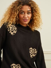 Love & Roses Black Heart Animal Cosy Knitted Jumper - Image 3 of 4