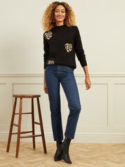 Love & Roses Black Heart Animal Cosy Knitted Jumper - Image 4 of 4