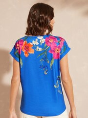 Love & Roses Blue Floral Print Crew Neck Jersey T-Shirt - Image 3 of 4