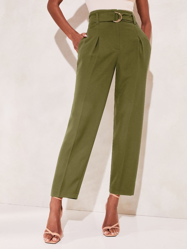 Lipsy Khaki Green Tapered Belted Smart Trousers - Image 1 of 4
