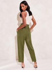 Lipsy Khaki Green Tapered Belted Smart Trousers - Image 2 of 4