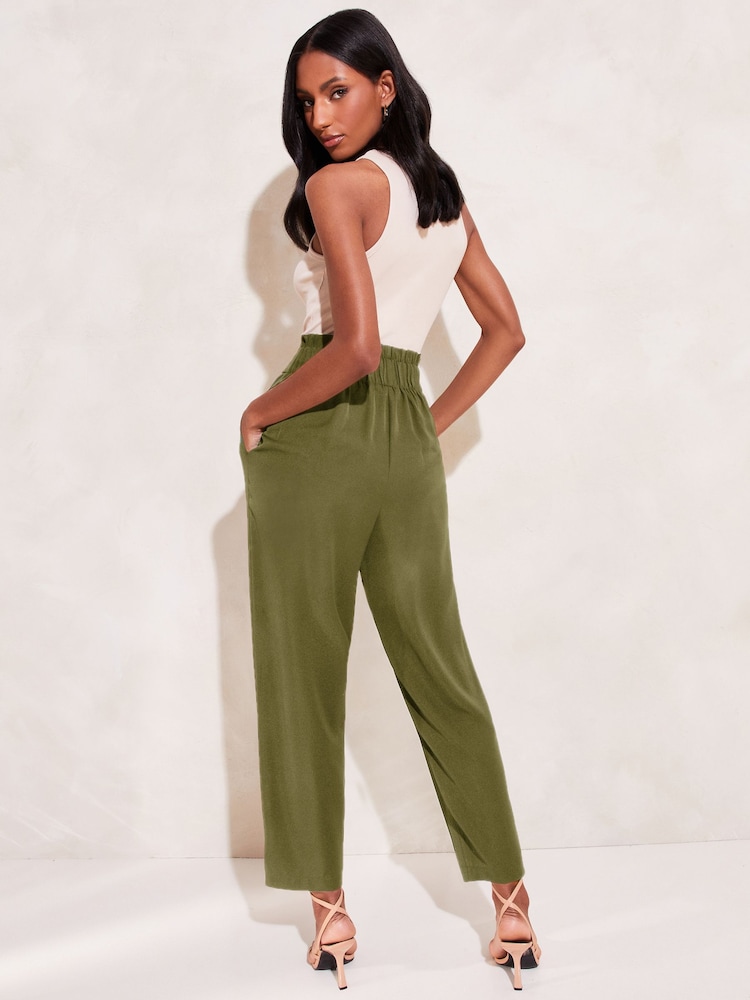 Lipsy Khaki Green Tapered Belted Smart Trousers - Image 2 of 4 Lipsy Khaki Green Tapered Belted Smart Trousers - Image 2 of 4