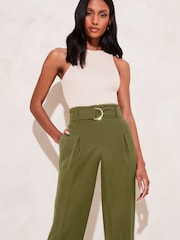 Lipsy Khaki Green Tapered Belted Smart Trousers - Image 4 of 4
