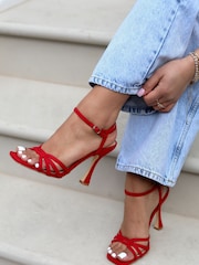 Linzi Red Faux Suede Serena Cut Out Stiletto Heeled Sandal - Image 2 of 5
