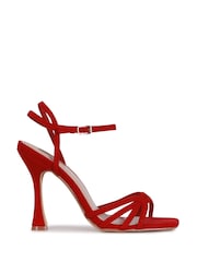 Linzi Red Faux Suede Serena Cut Out Stiletto Heeled Sandal - Image 3 of 5