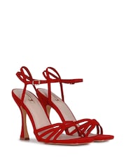 Linzi Red Faux Suede Serena Cut Out Stiletto Heeled Sandal - Image 4 of 5