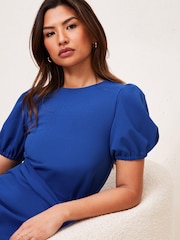 Lipsy Cobalt Blue Puff Sleeve Belted Shift Dress - Image 4 of 4