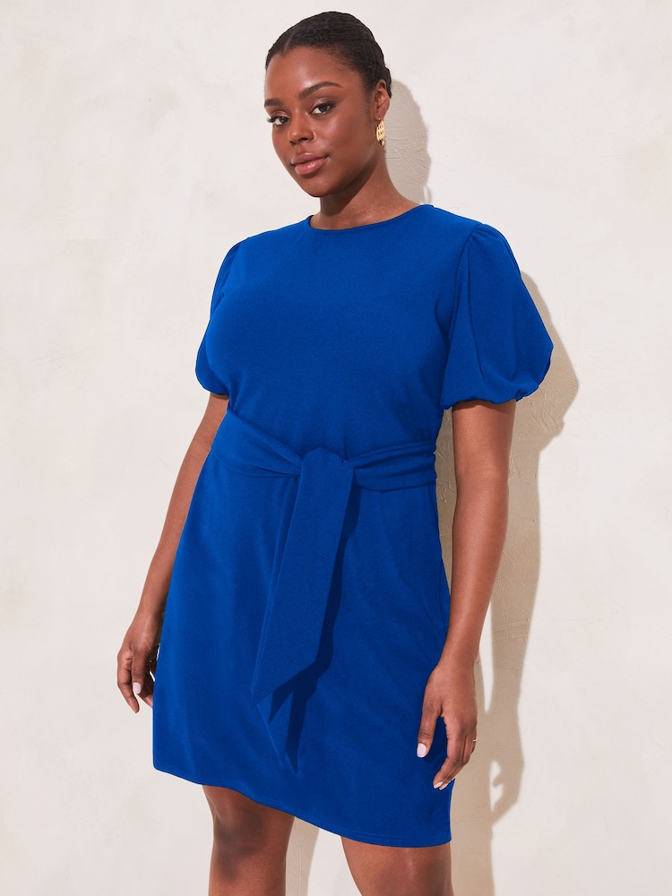 Lipsy Cobalt Blue Curve Puff Sleeve Belted Shift Dress - Image 1 of 4