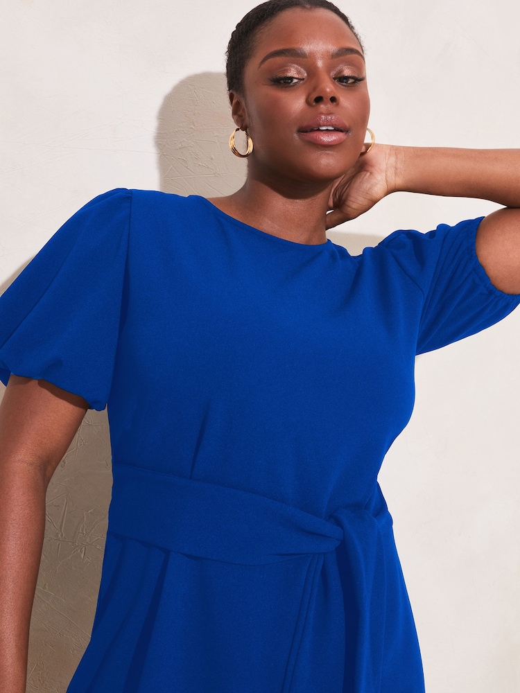 Lipsy Cobalt Blue Curve Puff Sleeve Belted Shift Dress - Image 2 of 4