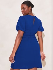 Lipsy Cobalt Blue Curve Puff Sleeve Belted Shift Dress - Image 3 of 4