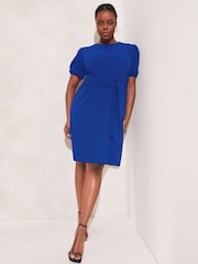 Lipsy Cobalt Blue Curve Puff Sleeve Belted Shift Dress - Image 4 of 4