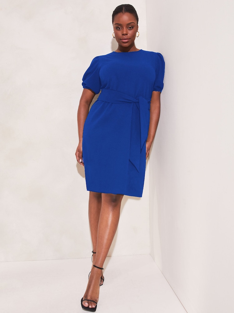 Lipsy Cobalt Blue Curve Puff Sleeve Belted Shift Dress - Image 4 of 4