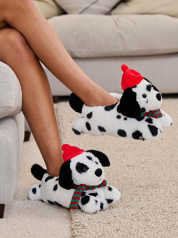 Loungeable Black Dalmation in a Bobble Hat Slipper - Image 1 of 2