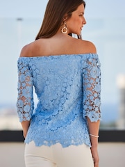 Sosandar Blue Lace Bardot Top - Image 4 of 6