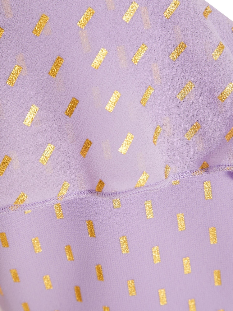 Quiz Purple & Gold Foil Print Cold Shoulder Wrap Midi Dress - Image 5 of 5