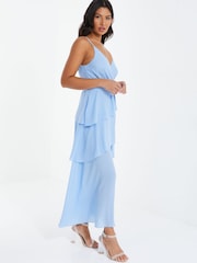 Quiz Light Blue Chiffon Frill Detail Strappy Midaxi Dress - Image 3 of 5