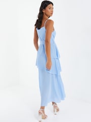 Quiz Light Blue Chiffon Frill Detail Strappy Midaxi Dress - Image 4 of 5