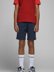JACK & JONES JUNIOR Navy Blue Printed Logo Sweat Short - Image 1 of 5