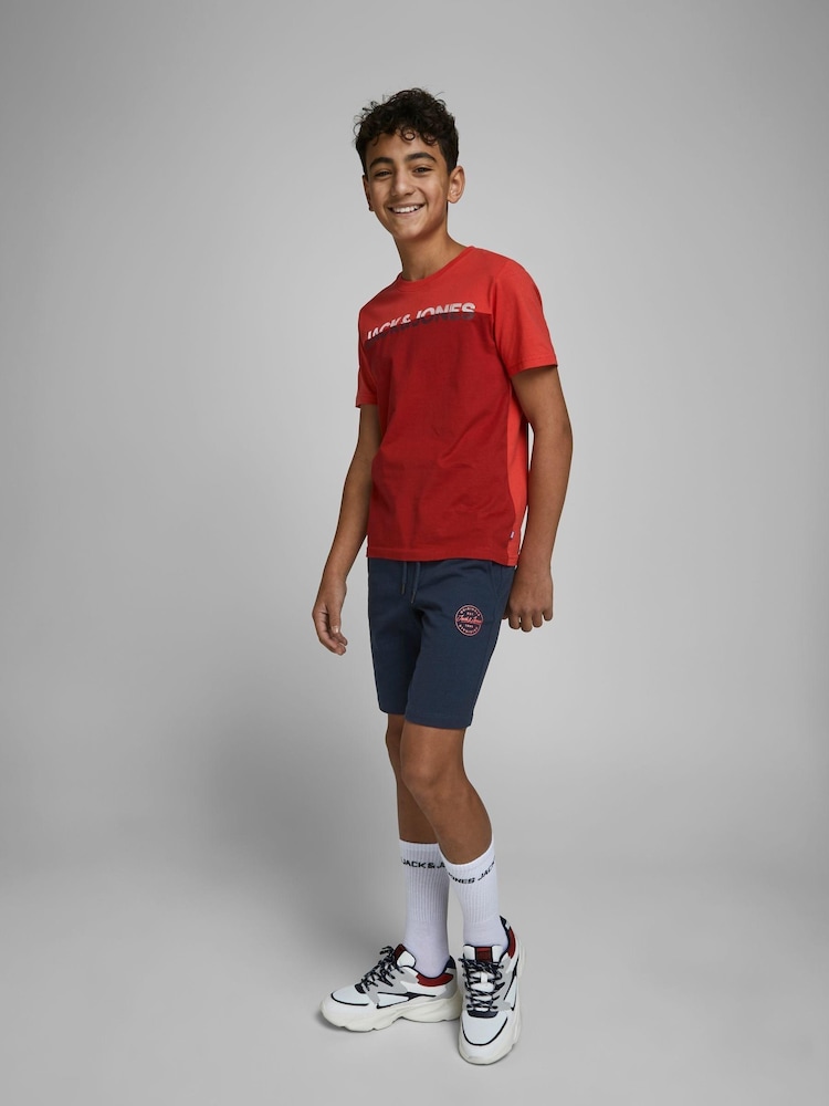 JACK & JONES JUNIOR Navy Blue Printed Logo Sweat Short - Image 2 of 5