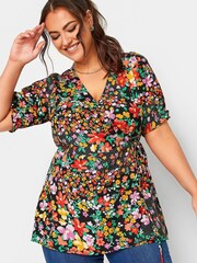 Yours Curve Black Wrap Top - Image 1 of 4