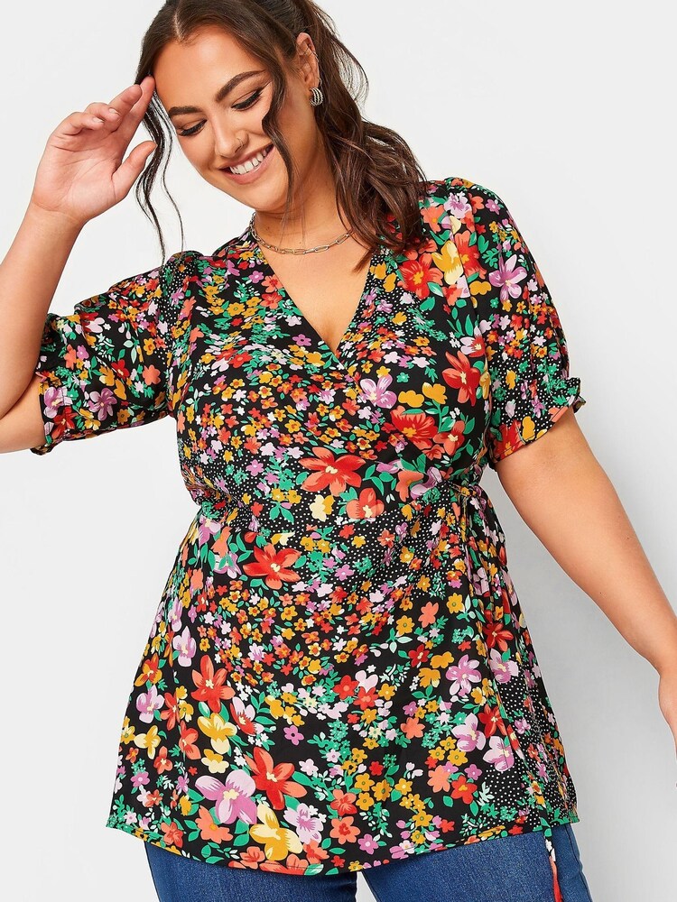 Yours Curve Black Wrap Top - Image 1 of 4