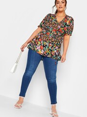 Yours Curve Black Wrap Top - Image 2 of 4