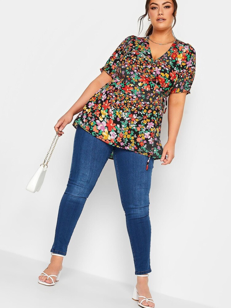 Yours Curve Black Wrap Top - Image 2 of 4