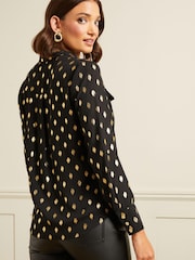 Love & Roses Black and Gold Metallic Petite Patch Pocket Button Through Shirt - Image 3 of 4
