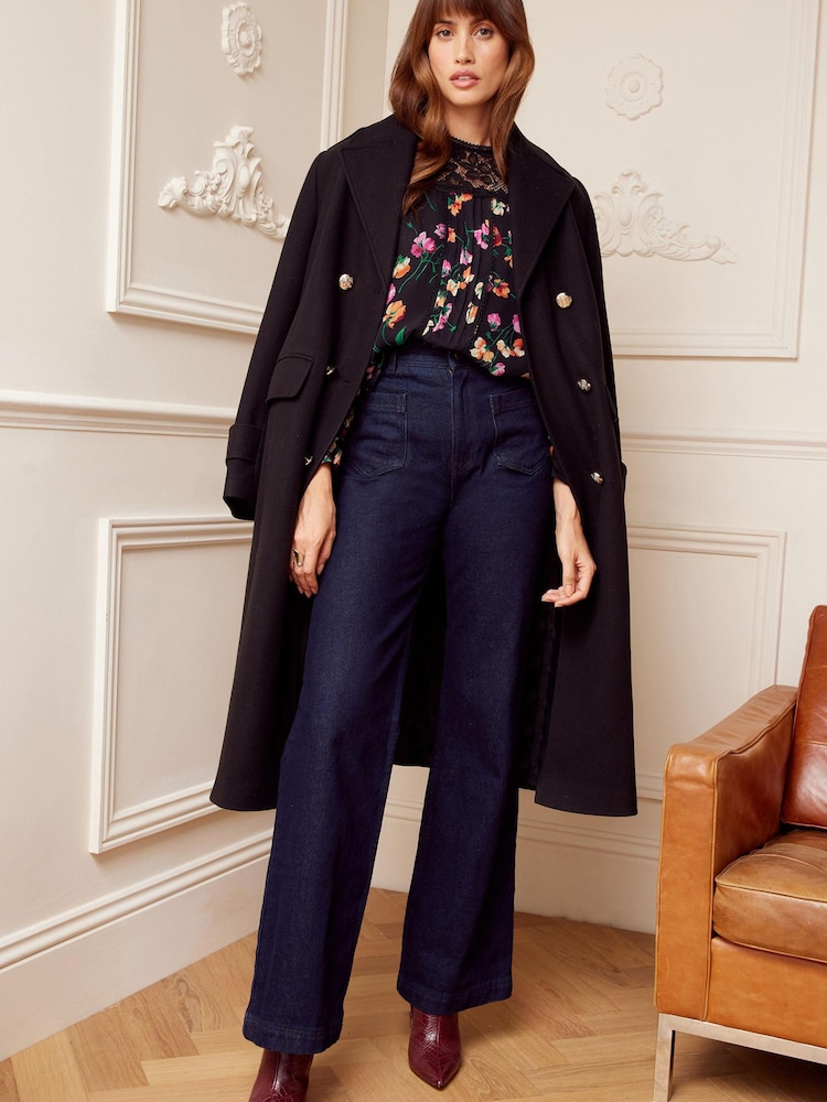 Love & Roses Black Floral Petite Printed Lace Yoke Long Sleeve Blouse - Image 4 of 4
