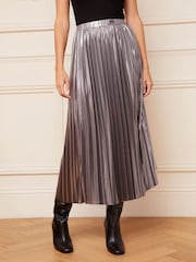 Love & Roses Silver Pleated Midi Skirt - Image 1 of 4