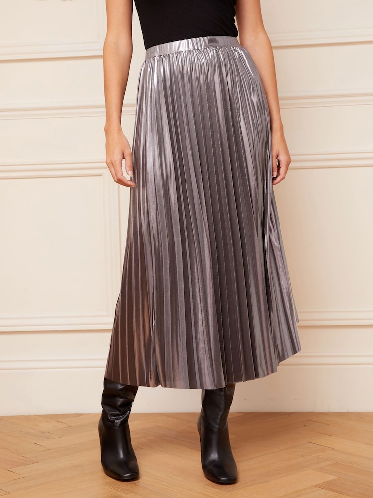 Love & Roses Silver Pleated Midi Skirt - Image 1 of 4