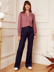 Love & Roses Blush Pink Lace Yoke Ruffle Neck Button Through Blouse - Image 4 of 4