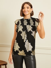 Schwarz - Love & Roses Shell-Top mit Flatterärmeln - Bild 2 von 4