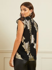Schwarz - Love & Roses Shell-Top mit Flatterärmeln - Bild 3 von 4