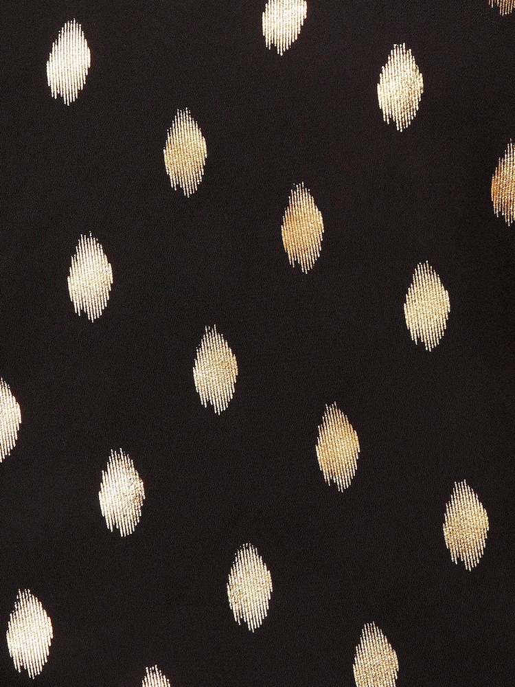 Love & Roses Black and Gold Metallic Petite V Neck V Back Woven Vest - Image 2 of 4