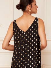 Love & Roses Black and Gold Metallic Petite V Neck V Back Woven Vest - Image 3 of 4
