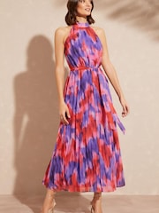 Robe mi-longue love & Roses Dos nu Plissé à ceinture imprimée - Image 1 de 4