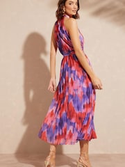 Robe mi-longue love & Roses Dos nu Plissé à ceinture imprimée - Image 3 de 4