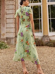 Love & Roses Green Petite Metallic Printed High Neck Flutter Sleeve Midi Dress - Image 4 of 4