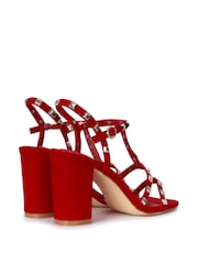 Linzi Red Faux Suede Selena Strappy Studded Block Heeled Sandal - Image 4 of 4