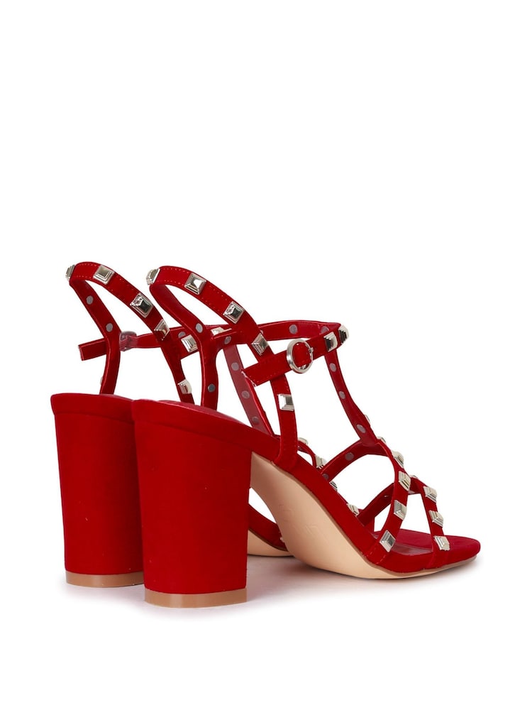 Linzi Red Faux Suede Selena Strappy Studded Block Heeled Sandal - Image 4 of 4