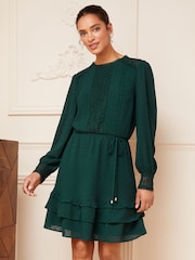 Grün - Love & Roses Langärmeliges, bedrucktes Skaterkleid mit Gürtel - Bild 1 von 4