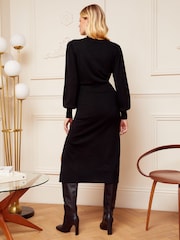 Love & Roses Black High Neck Long Sleeve Button Knitted Midi Dress - Image 3 of 4